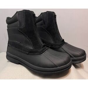 Nortiv8 Mens Waterproof Winter Snow Boots Black Front Zip Faux Fur Lined Sz 15